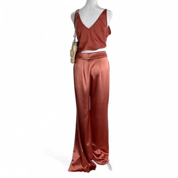 Galvan London Rust Satin Wide-Leg Trousers – Size US 10 - Picture 4 of 6